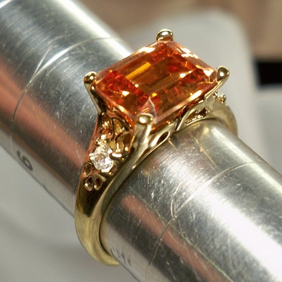 NEW Technibond Emerald Cut Amber Cubic Zirconia Gold Ring - Picture 4 of 11